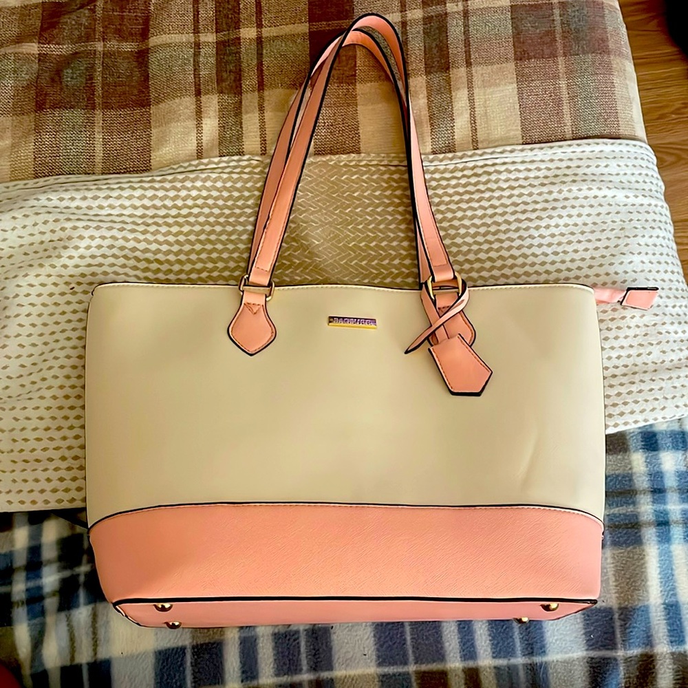 Pink and cream color handbag